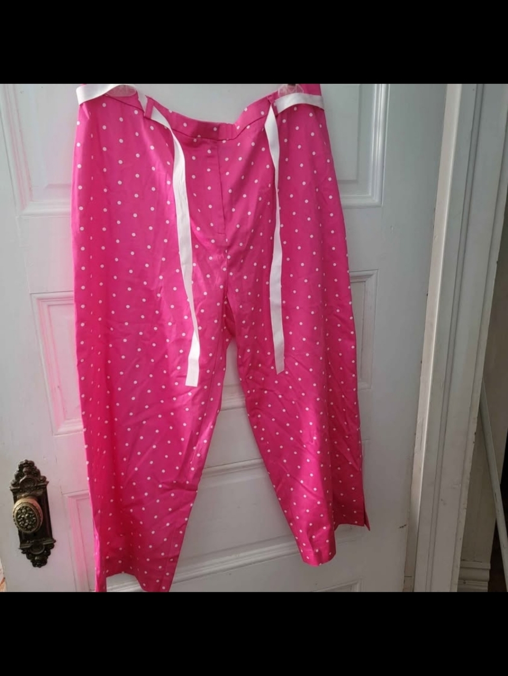 Pink Polka Dot Ankle Pants with White Waist Ties Size 14